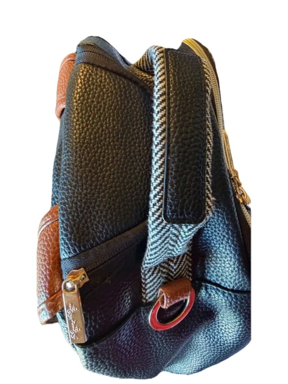 Itzy Ritzy Diaper Bag Large Boss Backpack Bottle Pocket Herringbone Coffee Cream